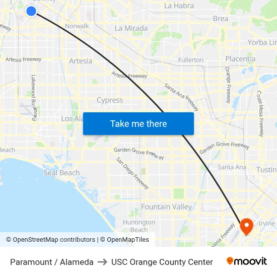 Paramount / Alameda to USC Orange County Center map