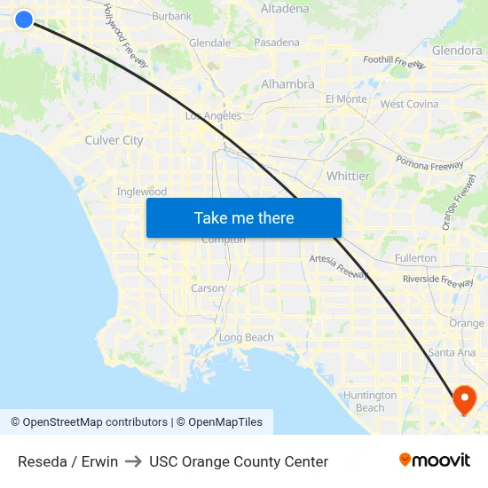Reseda / Erwin to USC Orange County Center map