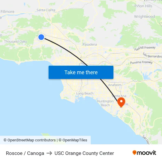 Roscoe / Canoga to USC Orange County Center map
