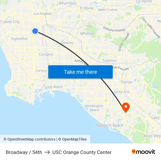 Broadway / 54th to USC Orange County Center map