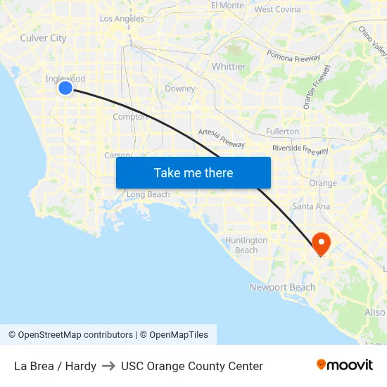 La Brea / Hardy to USC Orange County Center map