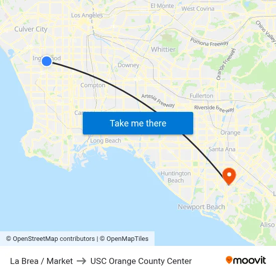 La Brea / Market to USC Orange County Center map