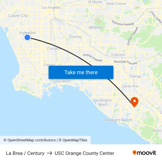 La Brea / Century to USC Orange County Center map