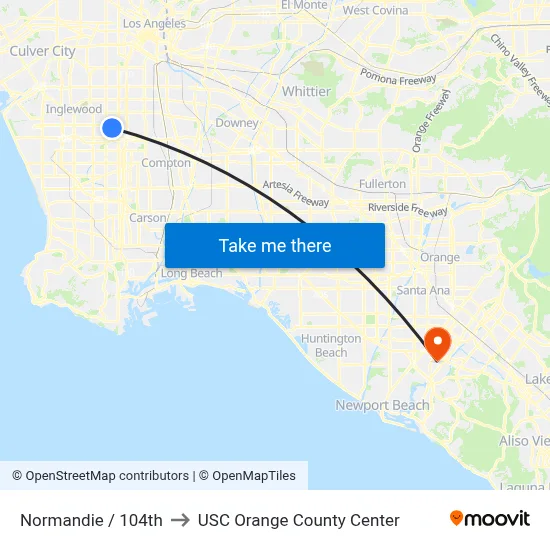 Normandie / 104th to USC Orange County Center map