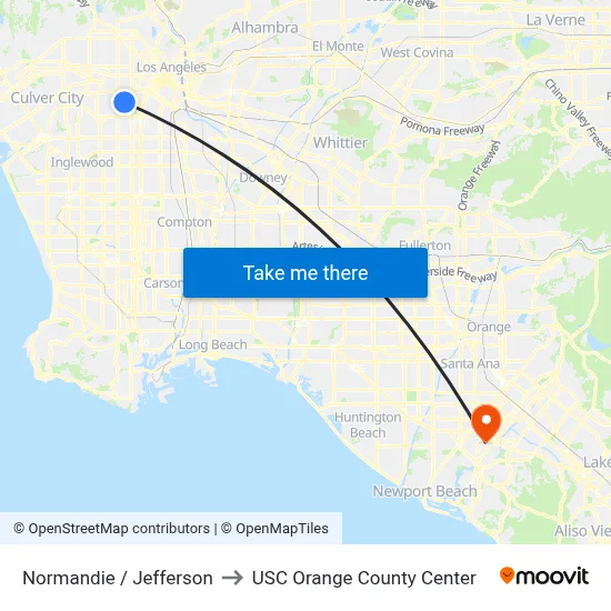 Normandie / Jefferson to USC Orange County Center map