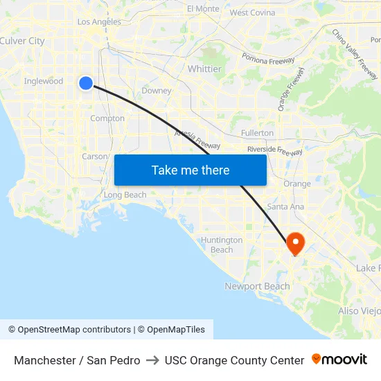 Manchester / San Pedro to USC Orange County Center map