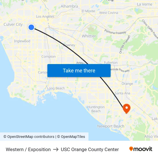 Western / Exposition to USC Orange County Center map