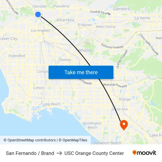 San Fernando / Brand to USC Orange County Center map