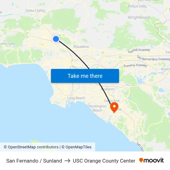 San Fernando / Sunland to USC Orange County Center map