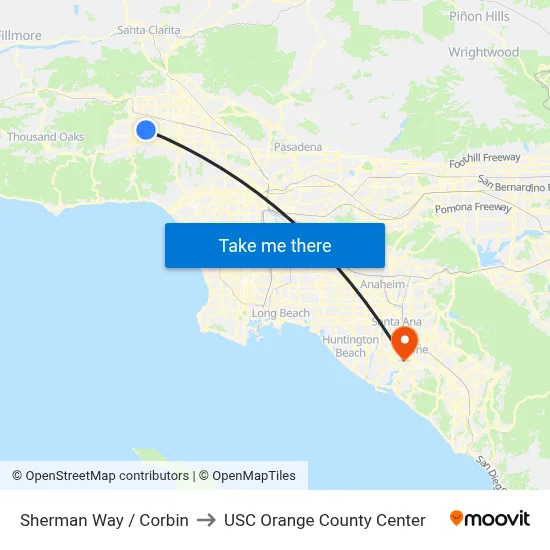 Sherman Way / Corbin to USC Orange County Center map