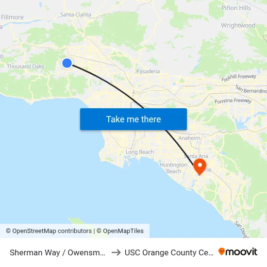 Sherman Way / Owensmouth to USC Orange County Center map