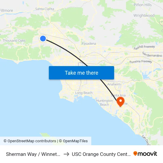 Sherman Way / Winnetka to USC Orange County Center map