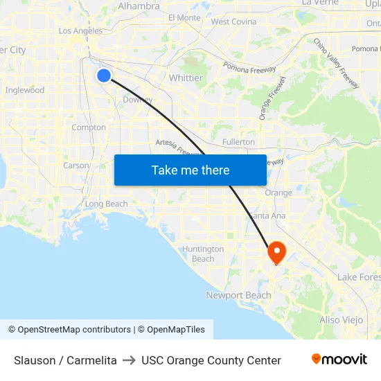 Slauson / Carmelita to USC Orange County Center map