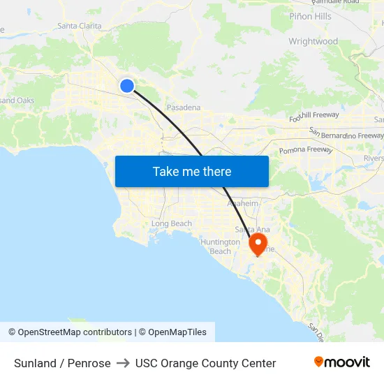 Sunland / Penrose to USC Orange County Center map