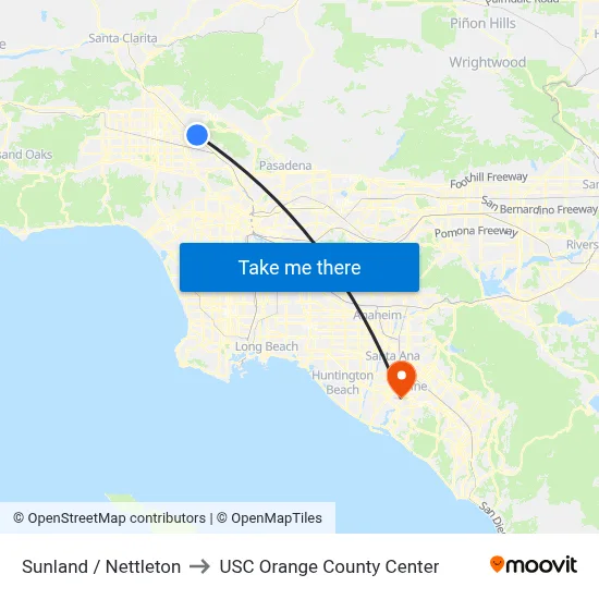 Sunland / Nettleton to USC Orange County Center map
