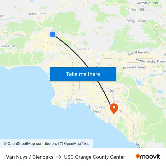 Van Nuys / Glenoaks to USC Orange County Center map