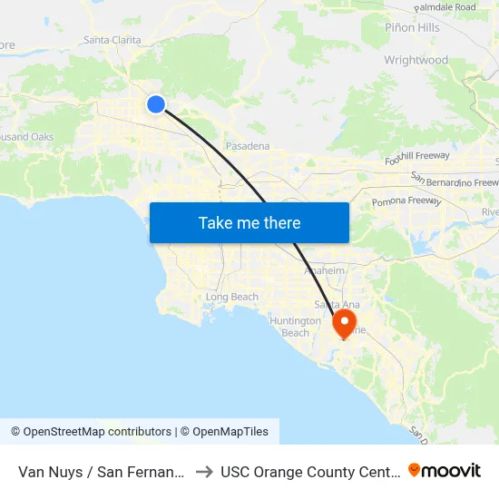 Van Nuys / San Fernando to USC Orange County Center map