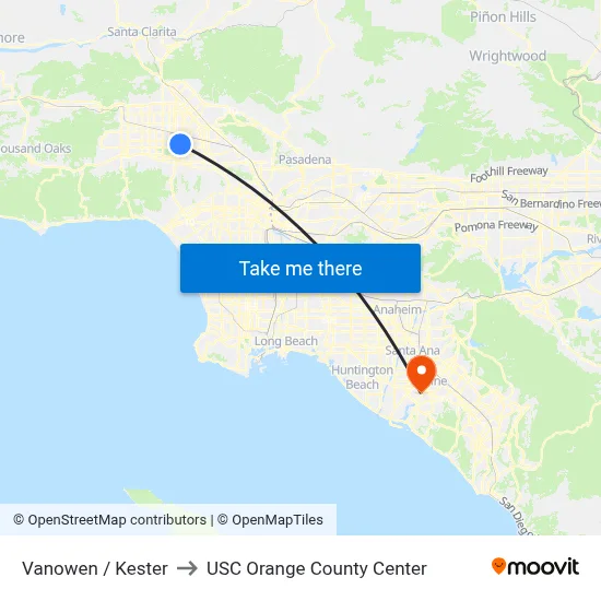 Vanowen / Kester to USC Orange County Center map