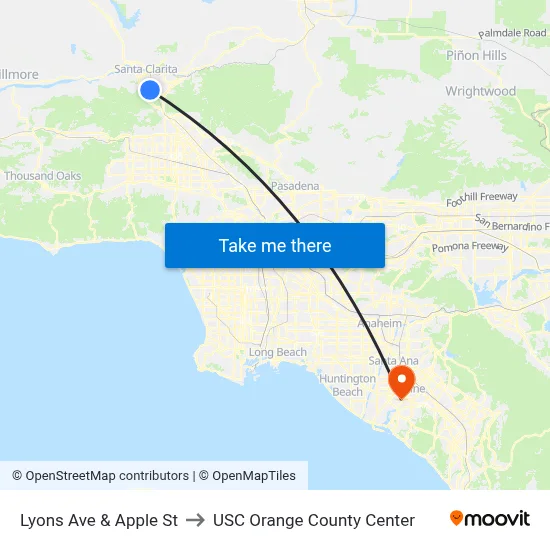 Lyons Ave & Apple St to USC Orange County Center map