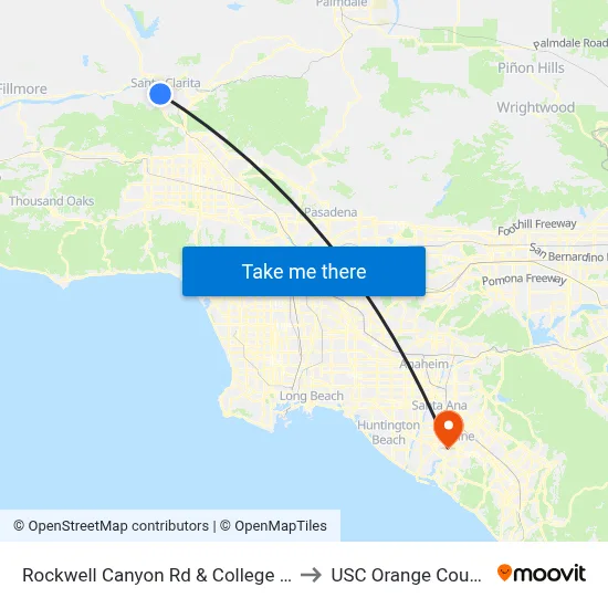 Rockwell Canyon Rd & College of the Canyons to USC Orange County Center map