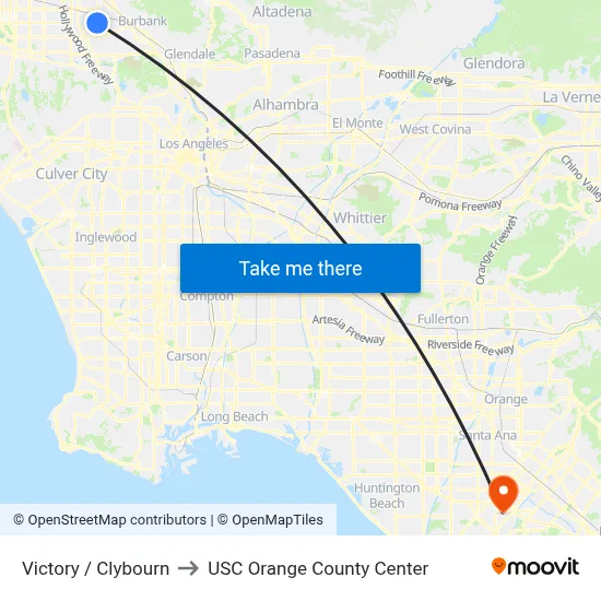 Victory / Clybourn to USC Orange County Center map