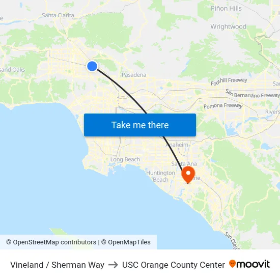 Vineland / Sherman Way to USC Orange County Center map