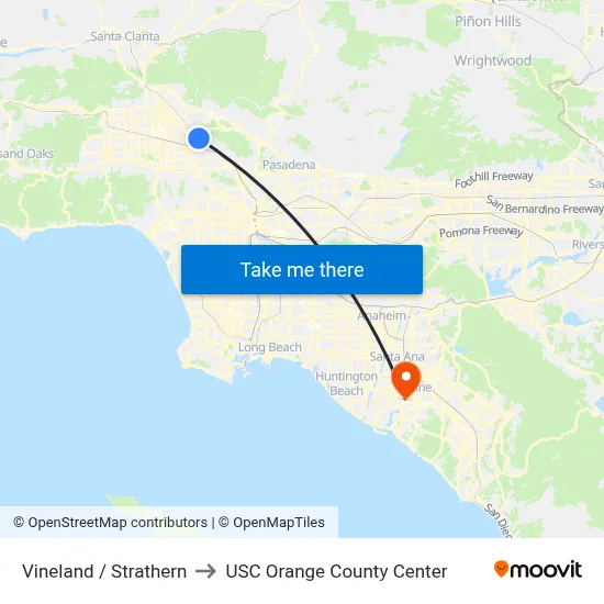 Vineland / Strathern to USC Orange County Center map