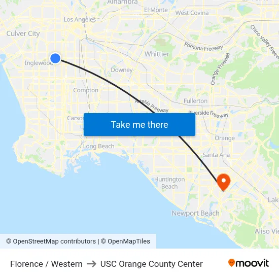 Florence / Western to USC Orange County Center map