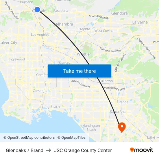 Glenoaks / Brand to USC Orange County Center map