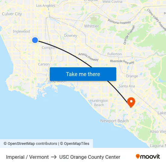 Imperial / Vermont to USC Orange County Center map