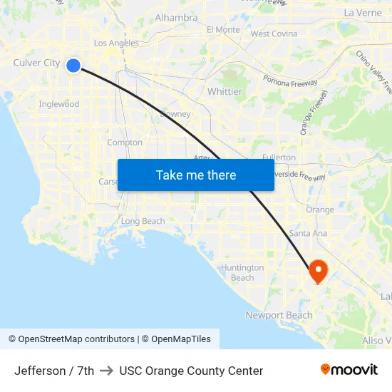 Jefferson / 7th to USC Orange County Center map