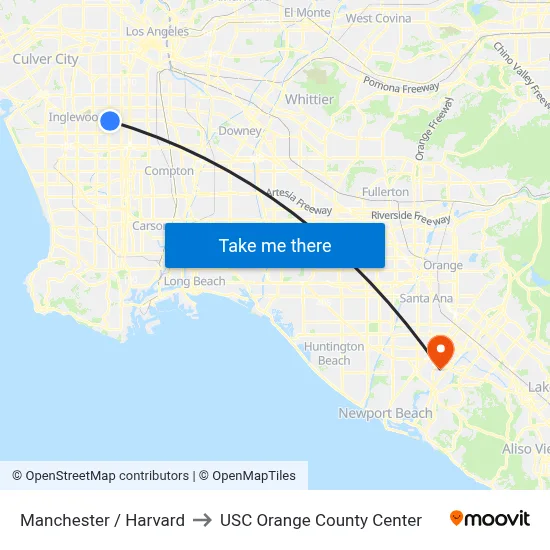 Manchester / Harvard to USC Orange County Center map