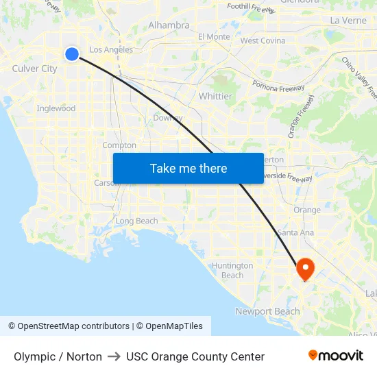 Olympic / Norton to USC Orange County Center map