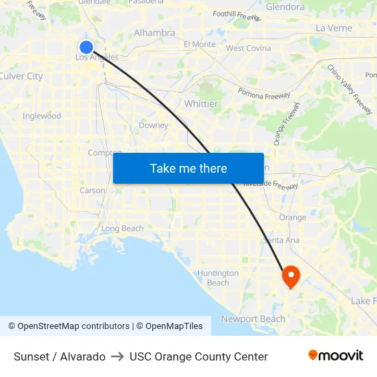 Sunset / Alvarado to USC Orange County Center map