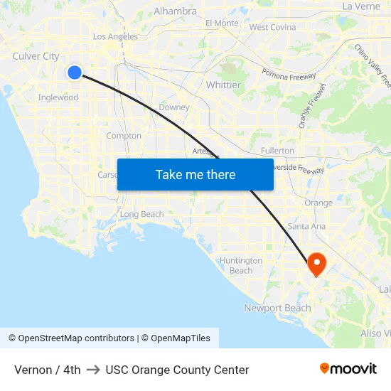 Vernon / 4th to USC Orange County Center map