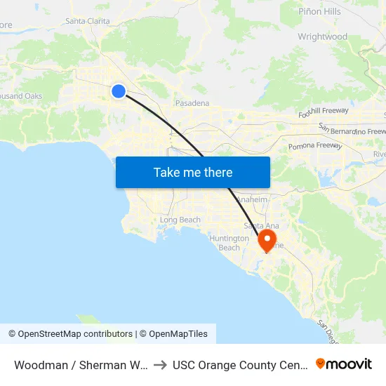 Woodman / Sherman Way to USC Orange County Center map