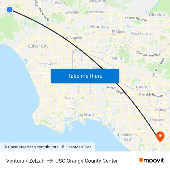 Ventura / Zelzah to USC Orange County Center map