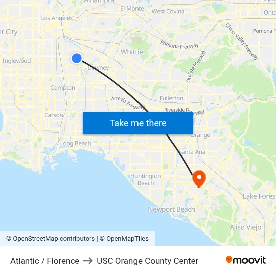 Atlantic / Florence to USC Orange County Center map