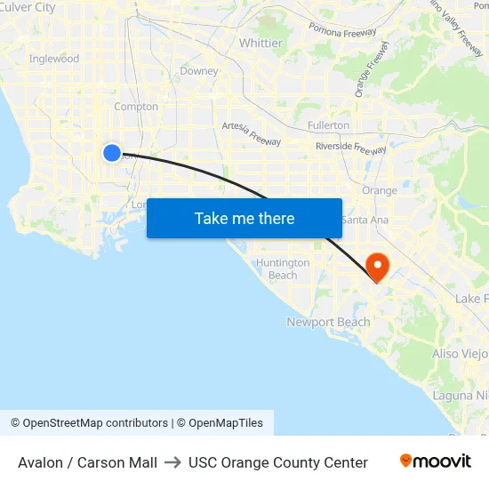 Avalon / Carson Mall to USC Orange County Center map