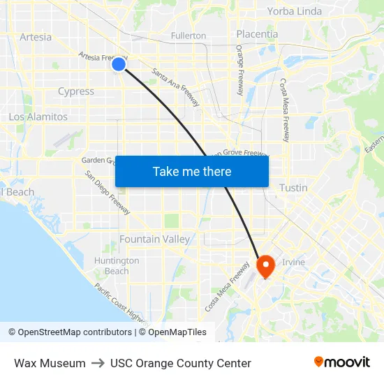 Wax Museum to USC Orange County Center map