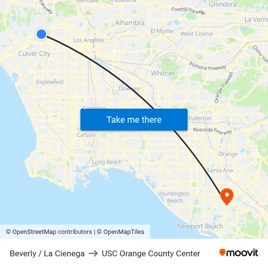 Beverly / La Cienega to USC Orange County Center map