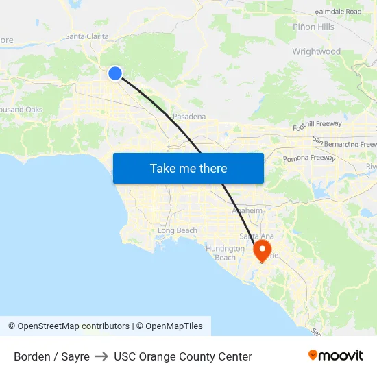 Borden / Sayre to USC Orange County Center map