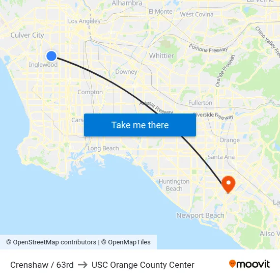 Crenshaw / 63rd to USC Orange County Center map