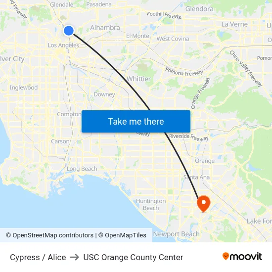 Cypress / Alice to USC Orange County Center map
