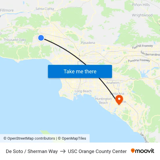 De Soto / Sherman Way to USC Orange County Center map