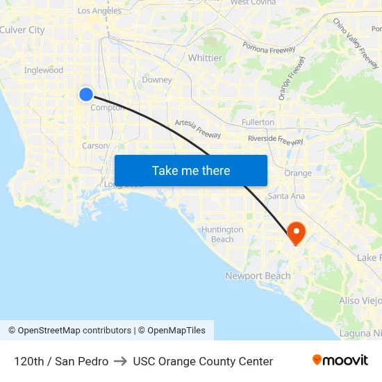 120th / San Pedro to USC Orange County Center map