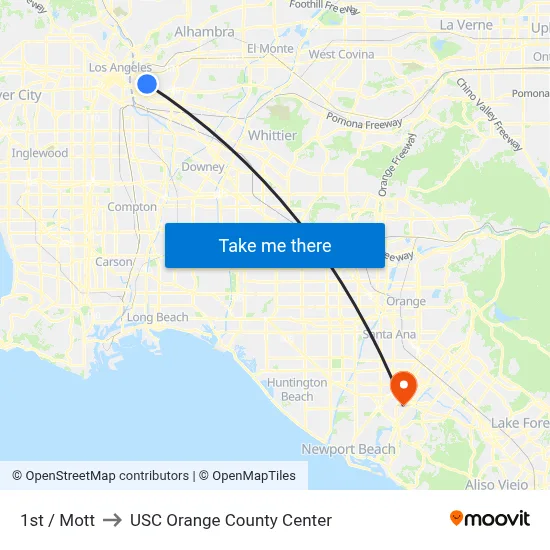 1st / Mott to USC Orange County Center map