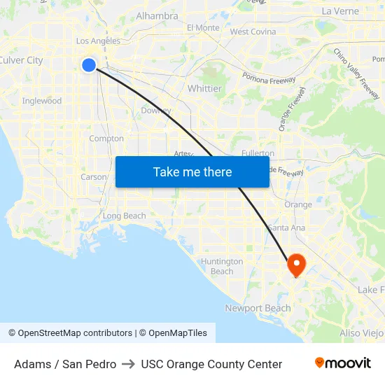 Adams / San Pedro to USC Orange County Center map