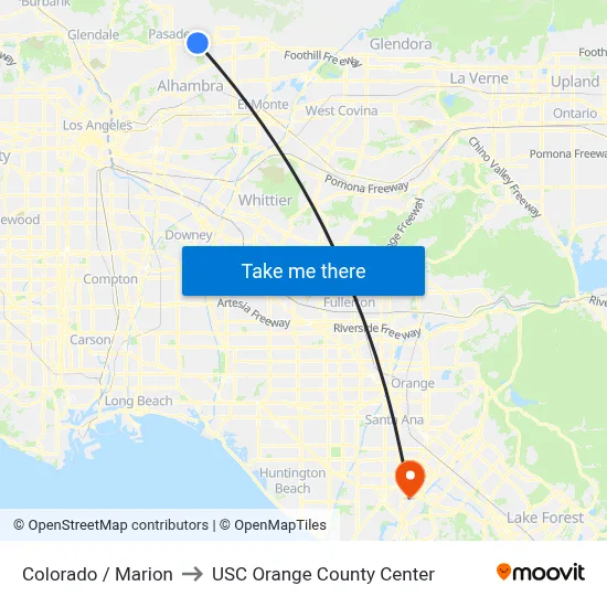Colorado / Marion to USC Orange County Center map