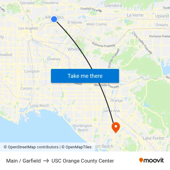 Main / Garfield to USC Orange County Center map